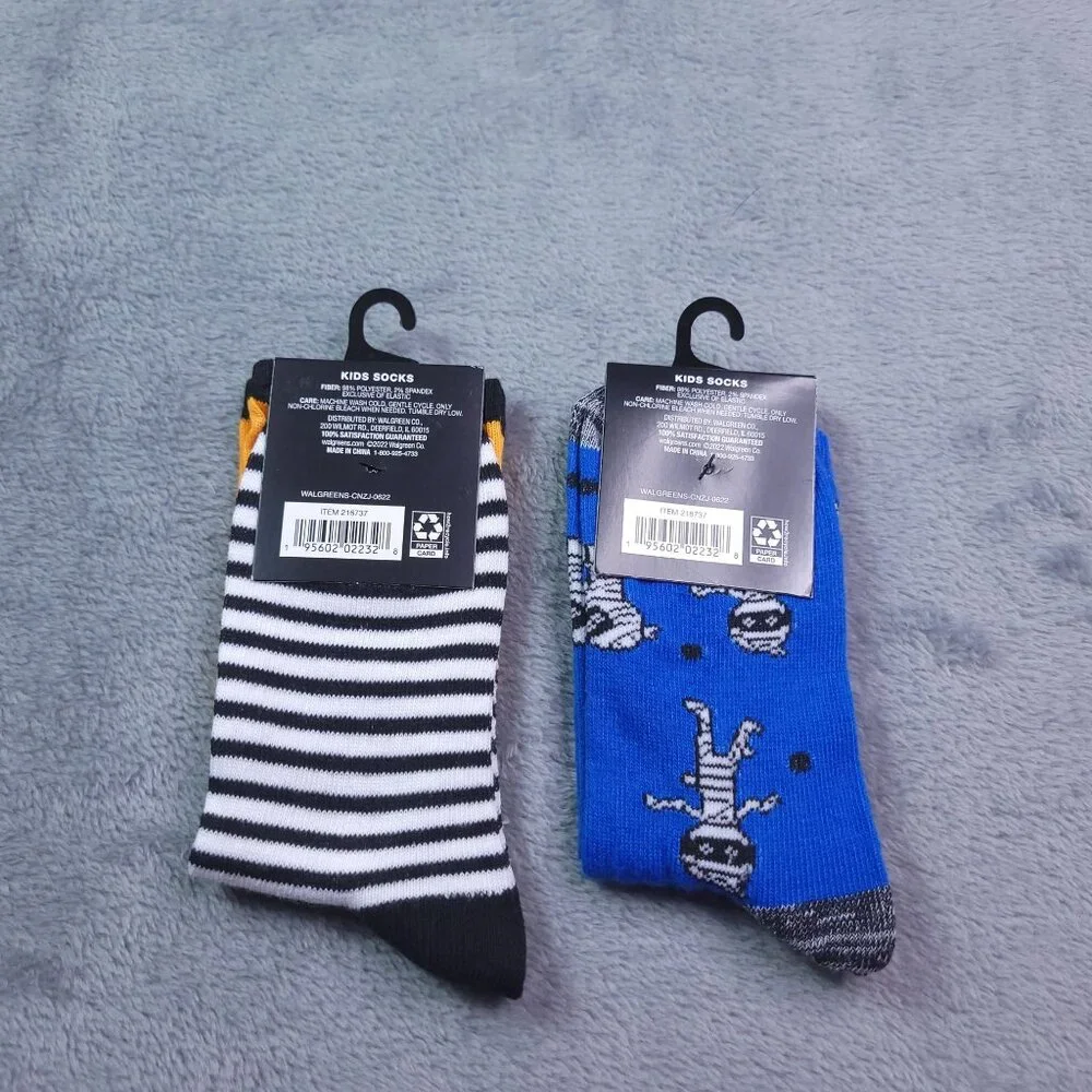 Kids Socks Halloween Size 6-8 2 Packs Mummys Jack O'lantern